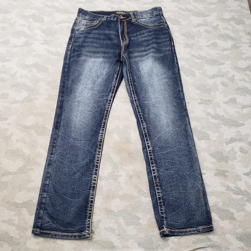 True Luck Jeans Mens 34x32 Blue Straight Leg Denim Medium Wash Stretch